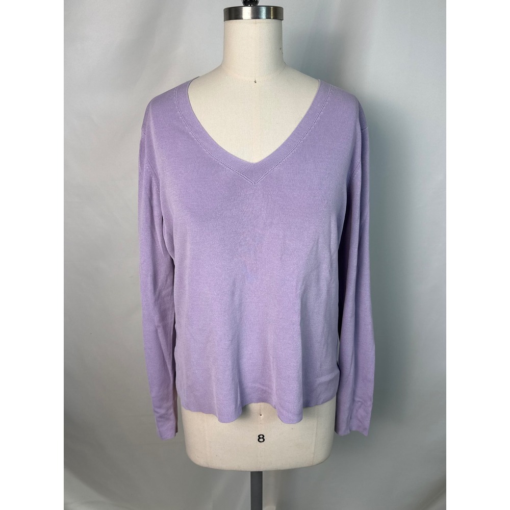Ann Taylor Womens XL Purple Silk Blend V-Neck Long Sleeve Knit Sweater Feminine